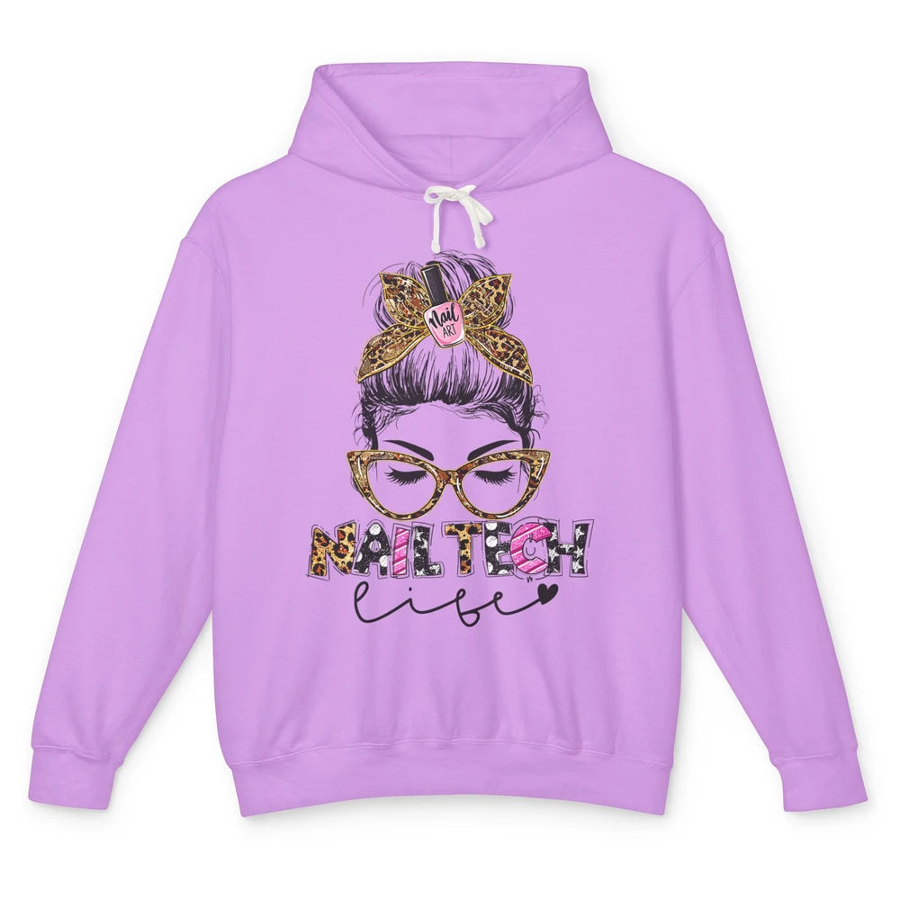 Nail Tech Leopard Messy Hair Bun Manicurist Woman Polish Gel Unisex Lightweight Hoodie