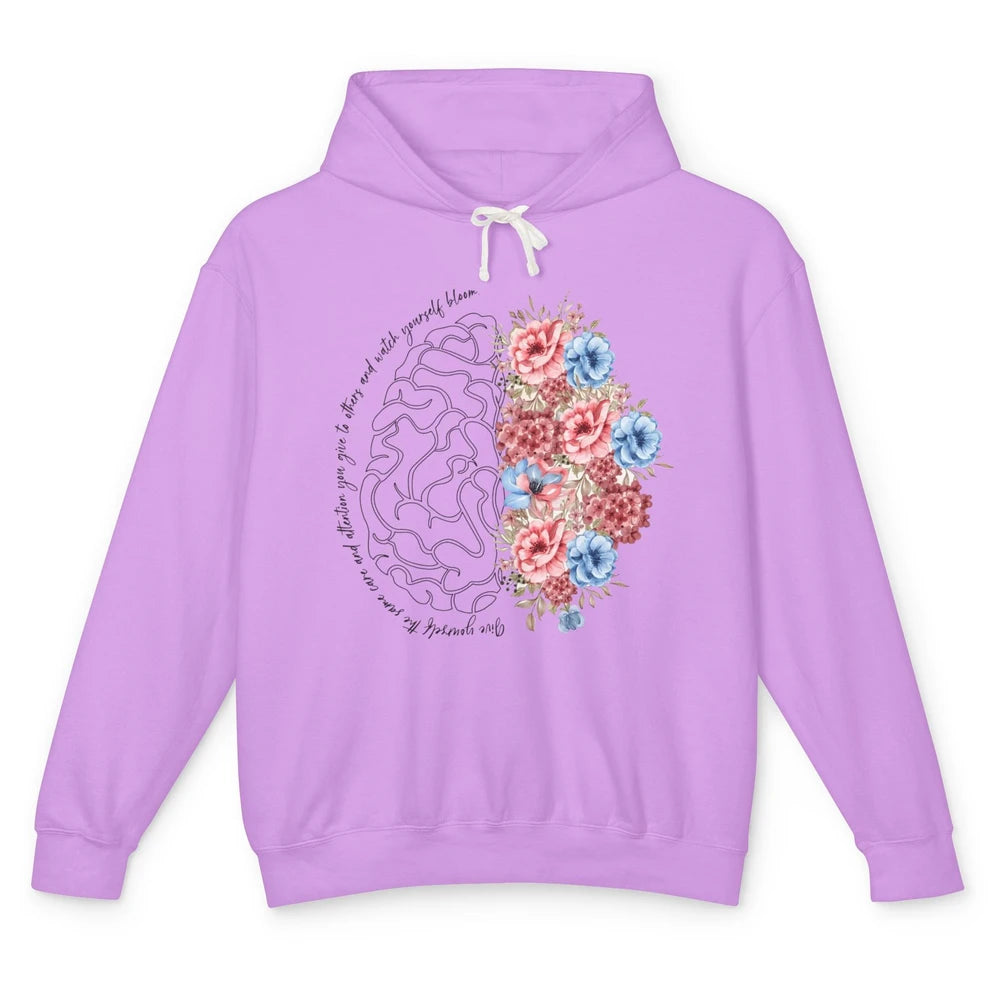 Brain Anatomy Nurse Blooming Flowers Nursing Anatomical Gift Unisex Lightweight Hoodie