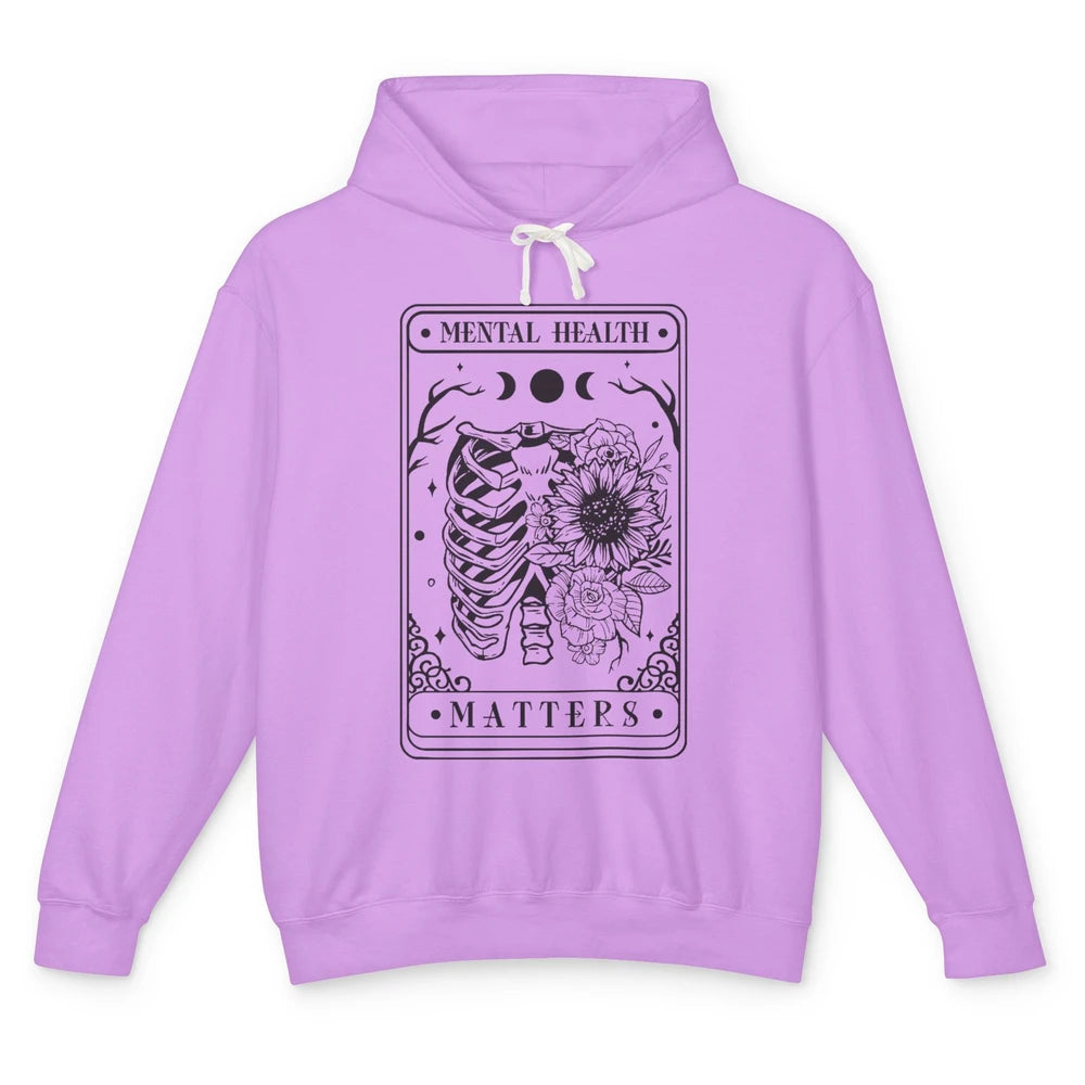 Floral Rib Cage Mental Health Matters Tarot Card Halloween Unisex Lightweight Hoodie