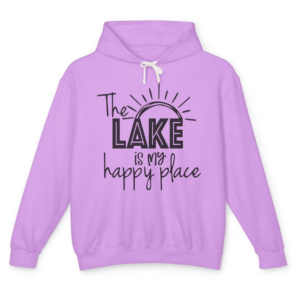 The Lake Is My Happy Place Summer Sunrays Lake Days Kayaking Unisex Lightweight Hoodie