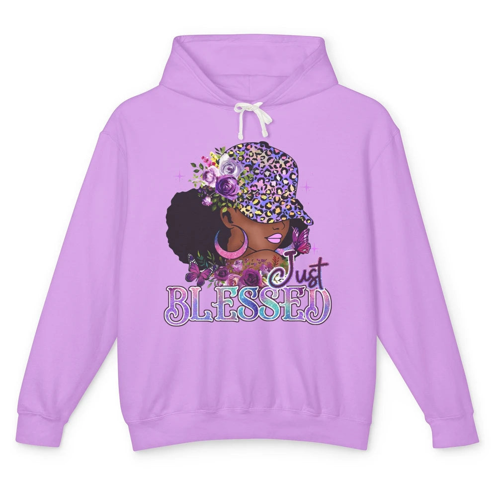 Floral Afro Black Girl Just Blessed Christian Afro American Unisex Lightweight Hoodie