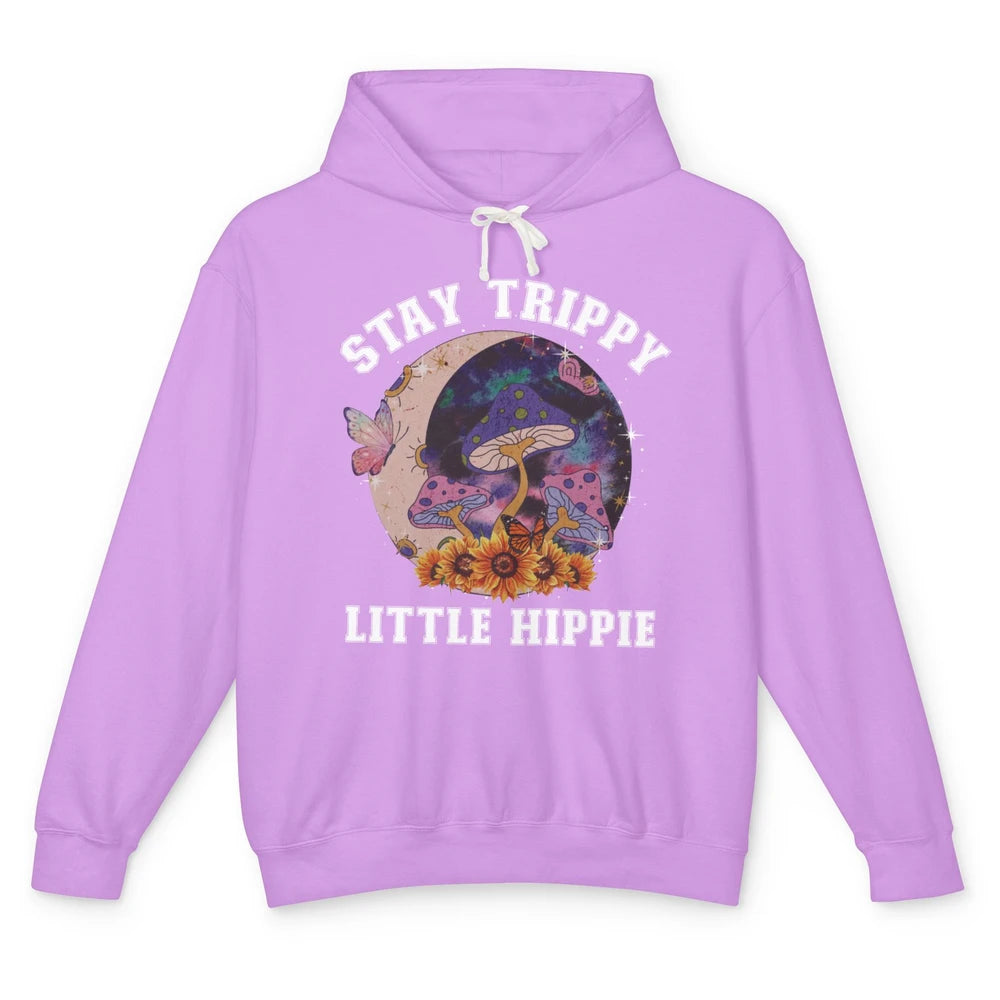 Stay Trippy Little Hippie Mushroom Sunflower Plant Retro Unisex Lightweight Hoodie