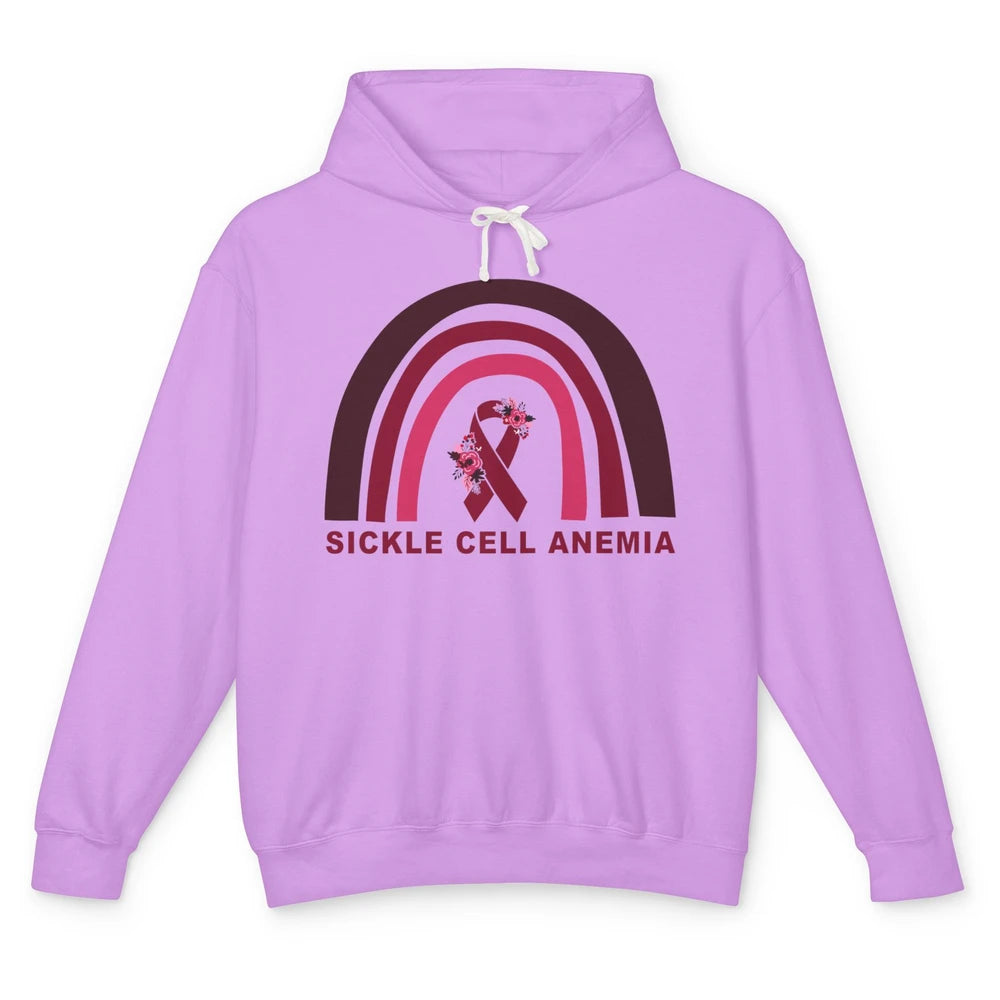 Sickle Cell Anemia Awareness Floral Burgundy Ribbon Rainbow Unisex Lightweight Hoodie