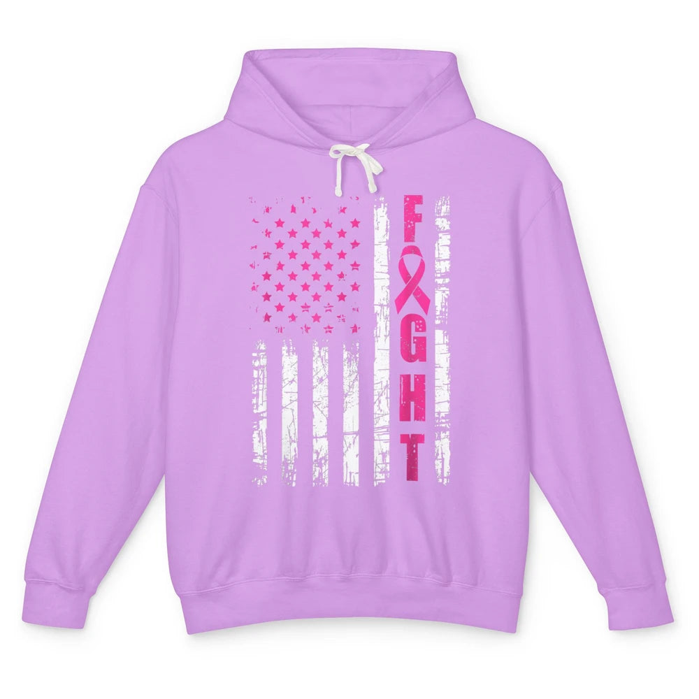 American Flag Fight Vintage Pink Ribbon Breast Cancer Month Unisex Lightweight Hoodie