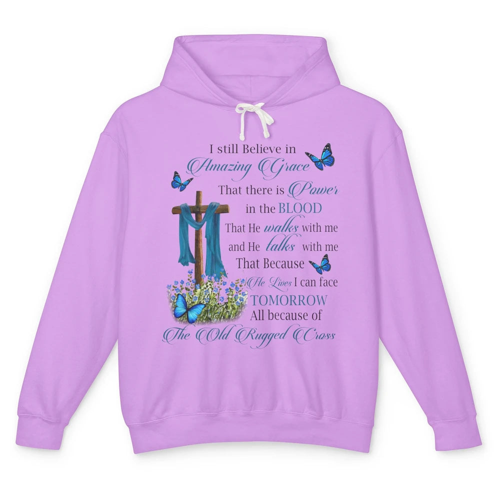 Jesus Cross Butterfly Believe In Amazing Grace Christian Unisex Lightweight Hoodie