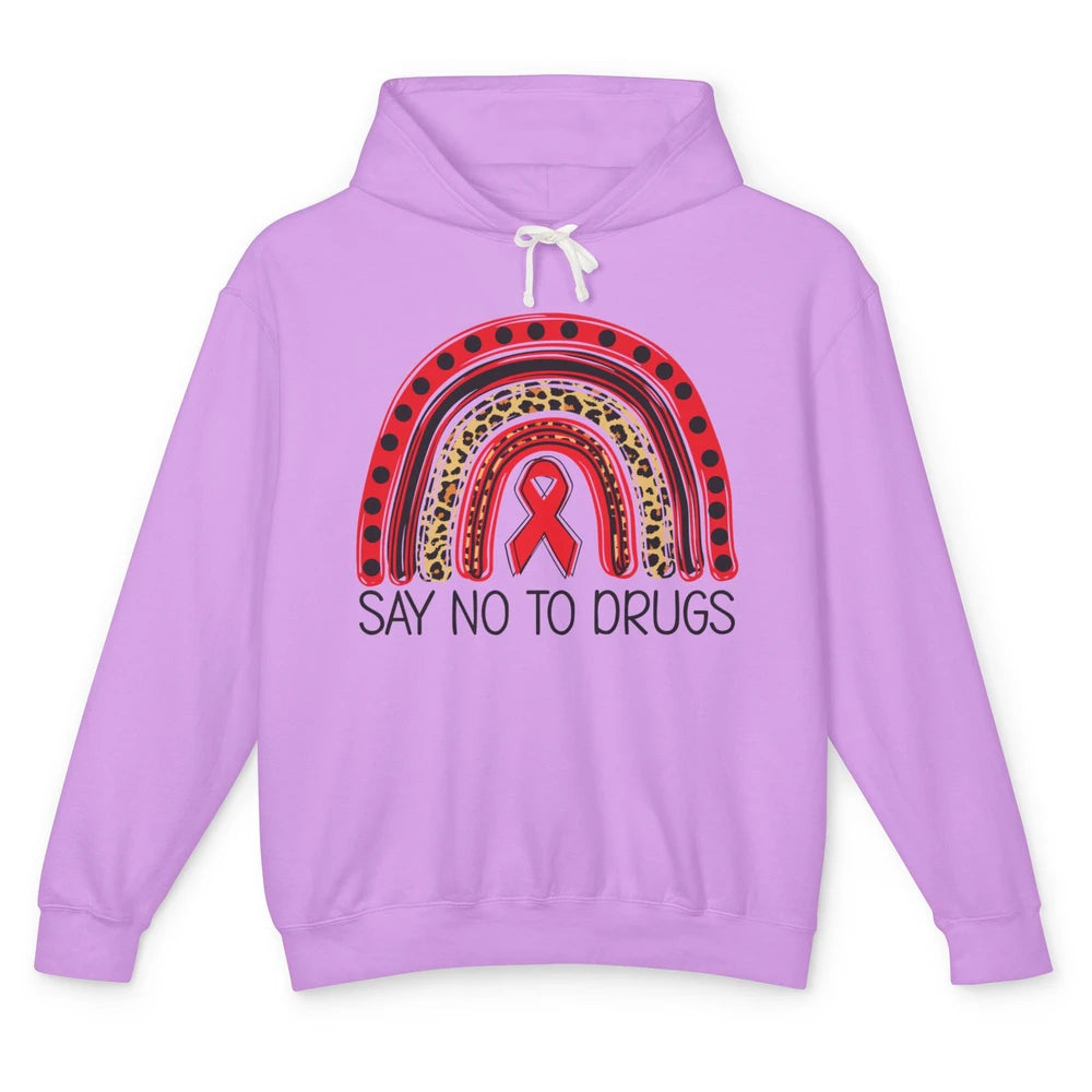 Red Ribbon Week Awareness Leopard Rainbow Say No To Drugs Unisex Lightweight Hoodie