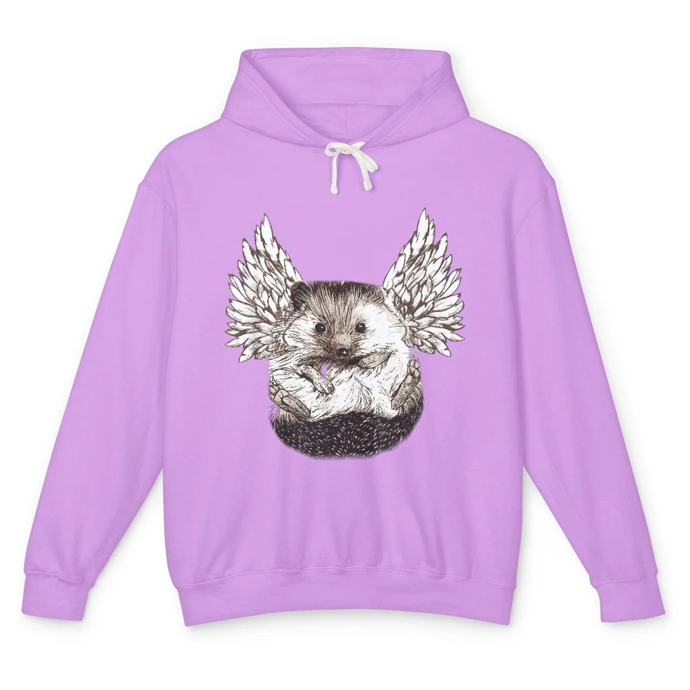 Funny Hedgehog Angel Vintage Wild Animal Pet Owner Hedgie Unisex Lightweight Hoodie