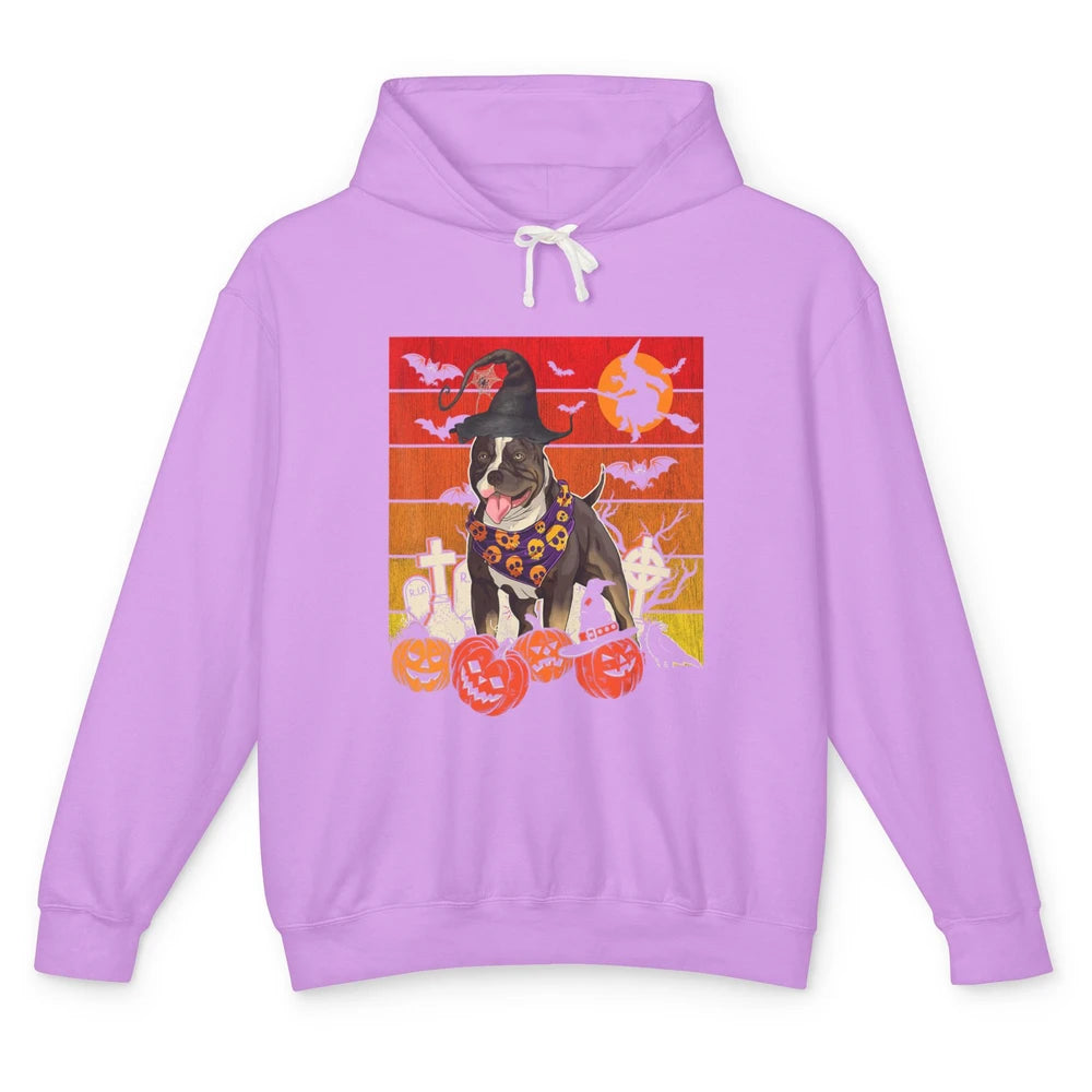 Funny Pitbull Dog Witch Scary Pumpkin Halloween Spooky Boo Unisex Lightweight Hoodie