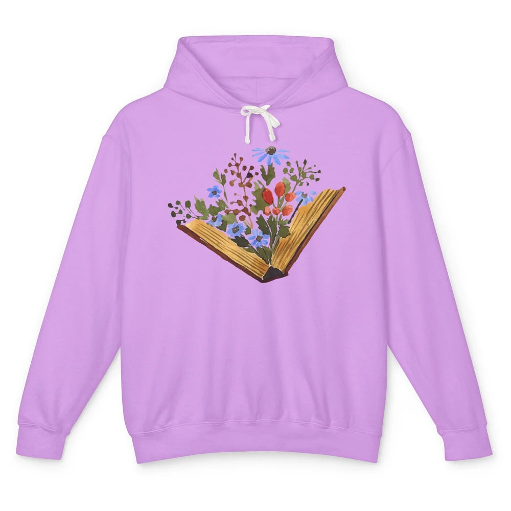 Retro Wildflowers Book Reading Bookworm Teacher Librarian Unisex Lightweight Hoodie