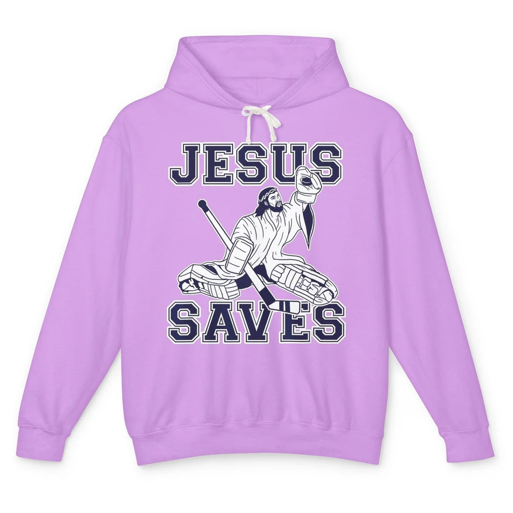 Funny Jesus Saves Ice Hockey Player Sports Game God Humor Unisex Lightweight Hoodie