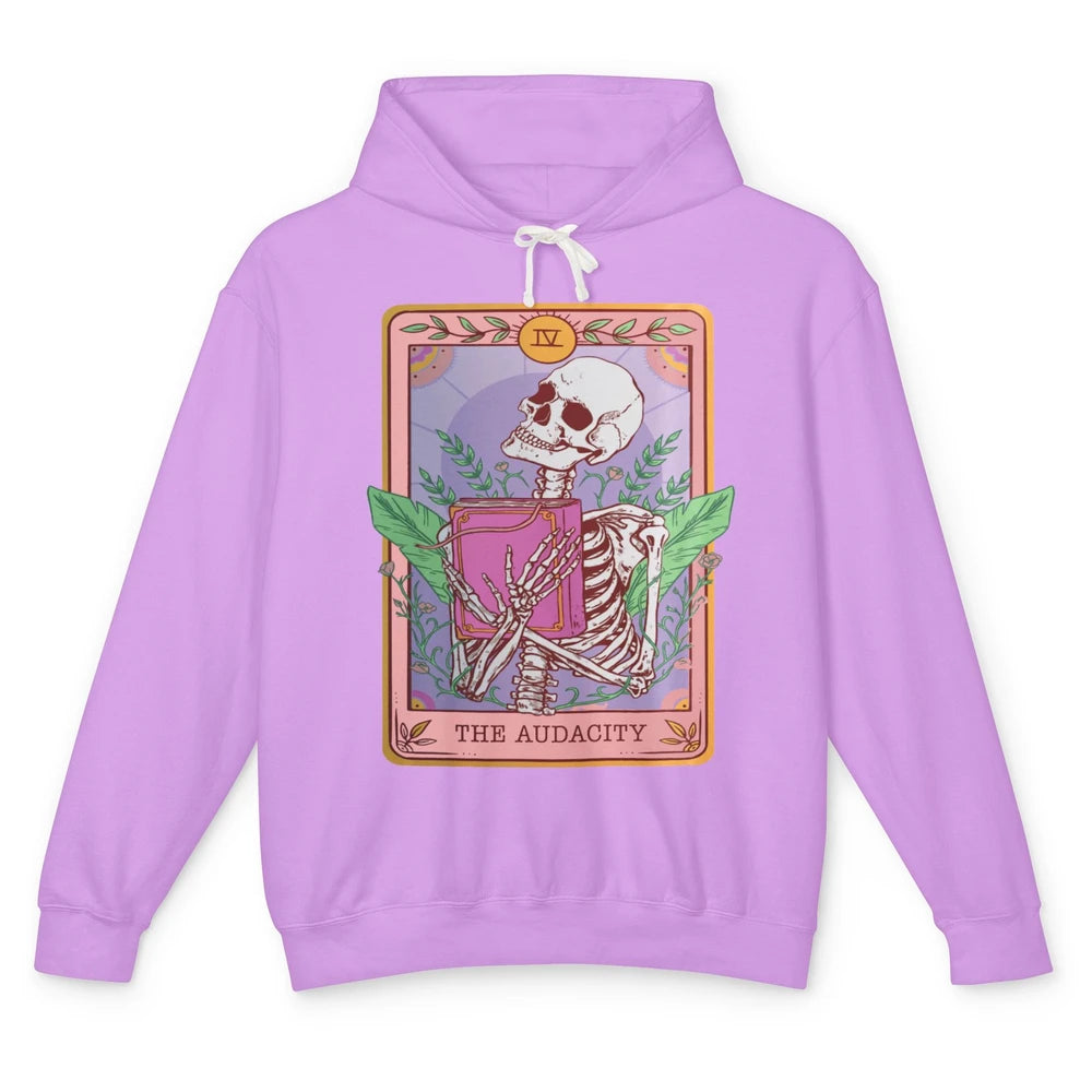 Retro Skeleton Reading Book The Audacity Plants Tarot Card Unisex Lightweight Hoodie