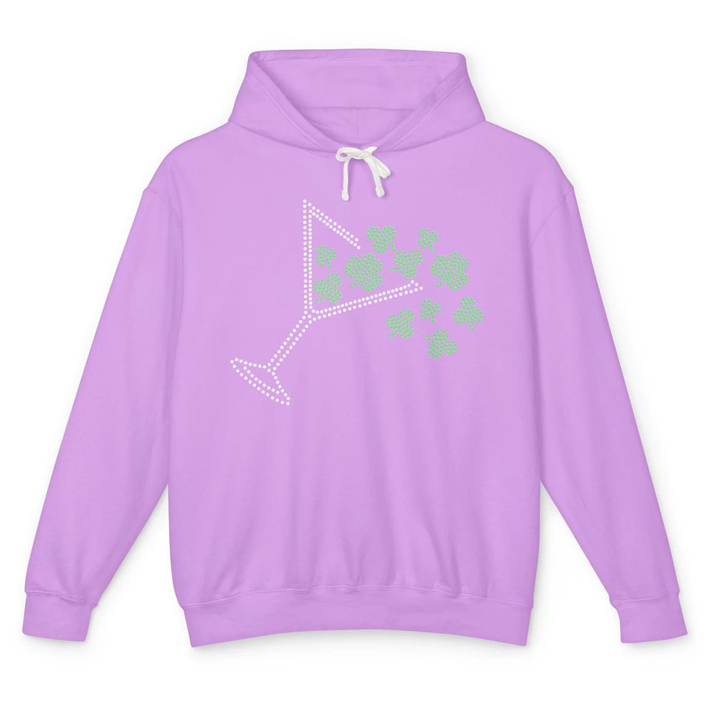 St Patrick's Day Martini Clover Bling Rhinestone Paddy's Day Unisex Lightweight Hoodie