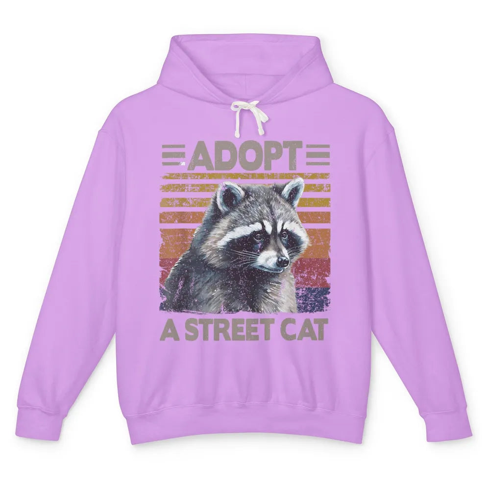 Retro Adopt A Street Cat Raccoon Watercolor Possum Adoption Unisex Lightweight Hoodie