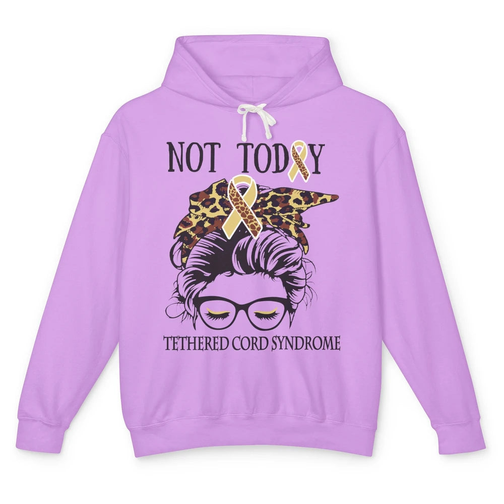 Not Today Tethered Cord Syndrome Ribbon Leopard Messy Bun Unisex Lightweight Hoodie