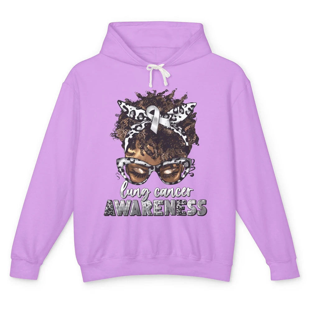 Afro Lung Cancer Awareness Black Woman Messy Hair Warrior Unisex Lightweight Hoodie