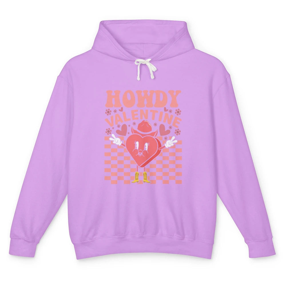 Happy Valentines Day Heart Cowboy Groovy Howdy Valentine Unisex Lightweight Hoodie