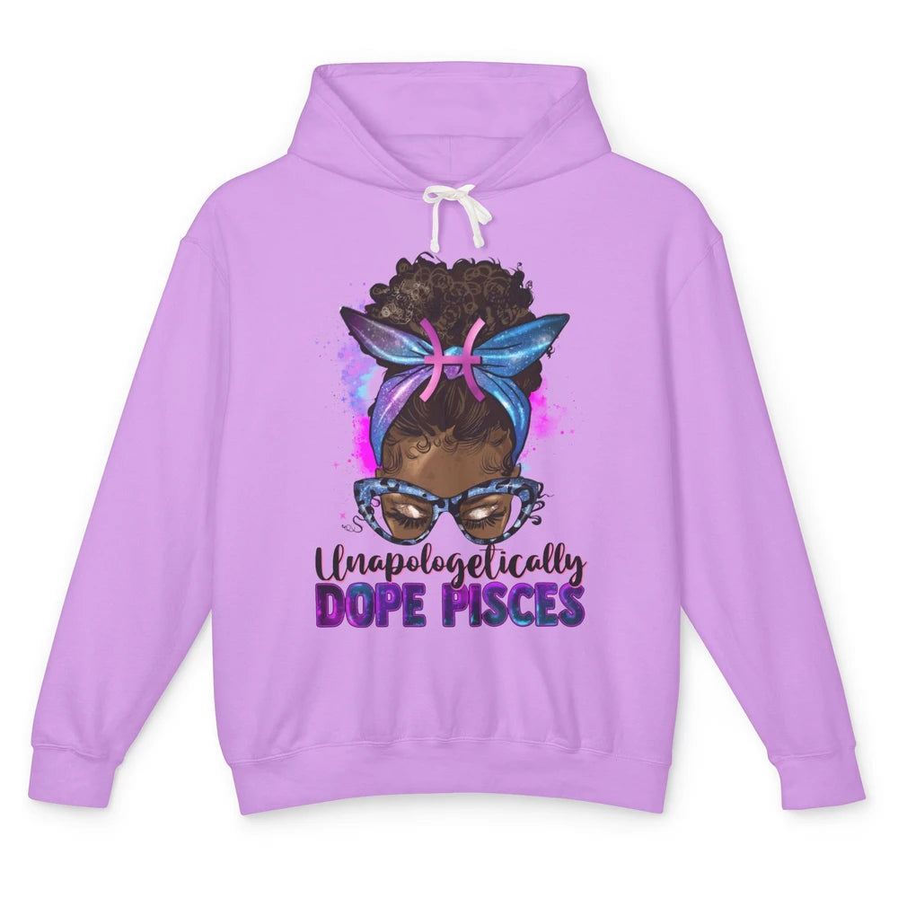 Unapologetically Dope Pisces Zodiac Leopard Afro Messy Bun Unisex Lightweight Hoodie