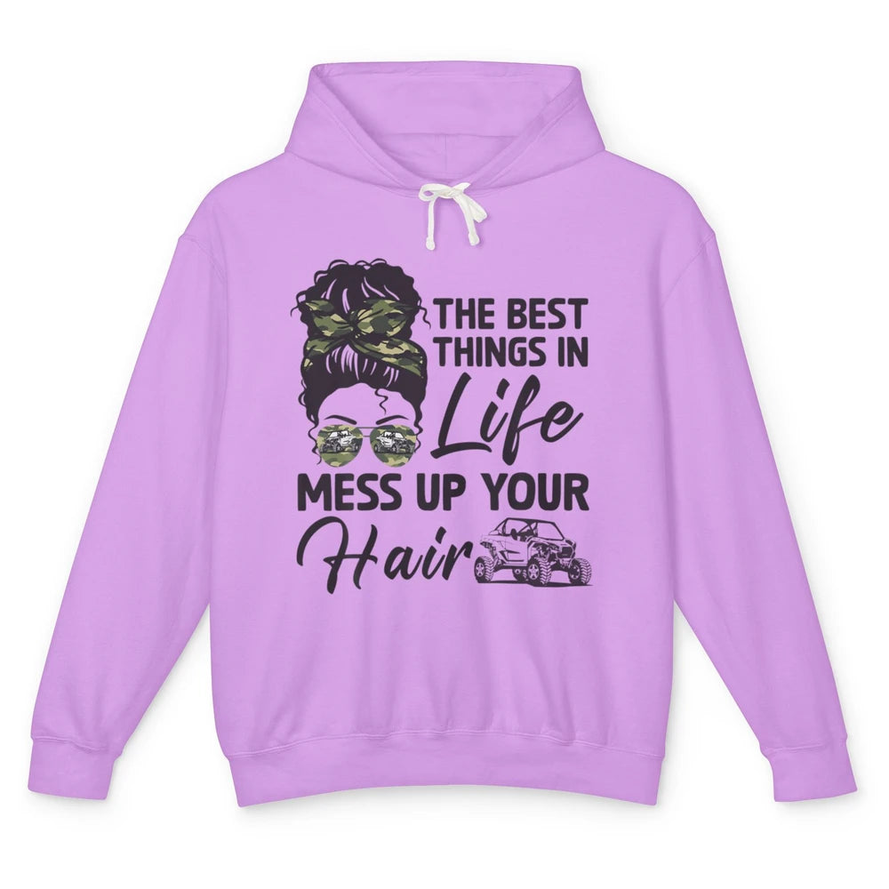 Messy Bun Mess Up Hair Girl Ride Dirty UTV SXS Rider Offroad Unisex Lightweight Hoodie