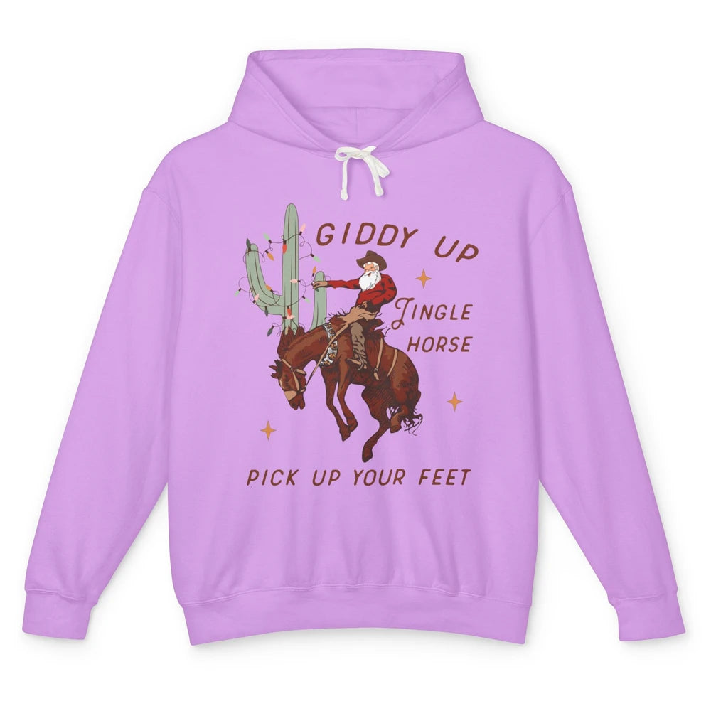 Cowboy Santa Horsing Giddy Up Jingle Horse Christmas Cactus Unisex Lightweight Hoodie