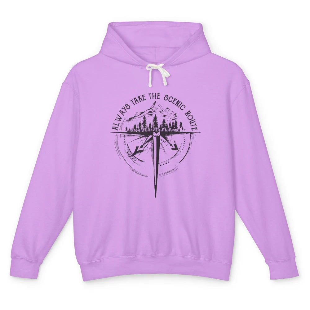 Outdoor Hiking Always Take Scenic Route Hiker Vintage Camp Unisex Lightweight Hoodie