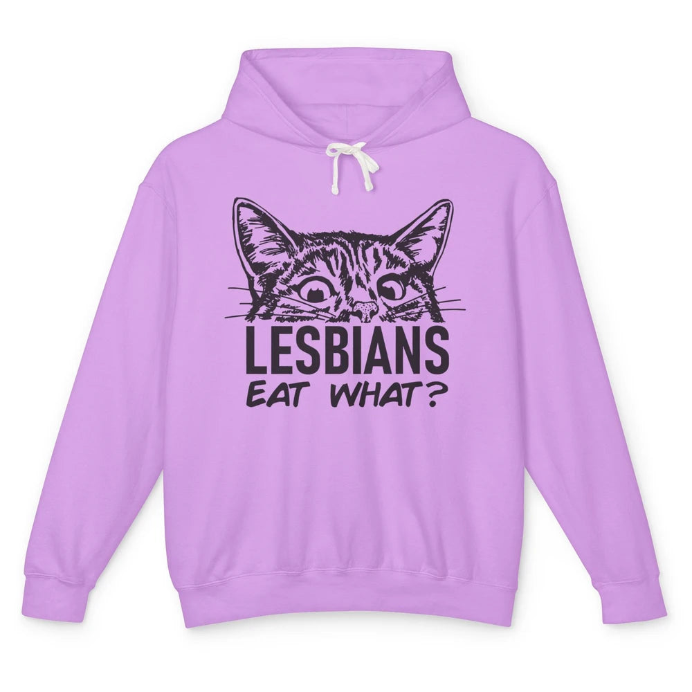 Funny Black Cat Lesbians Eat What LGBTQ Sarcastic Cat Mom Unisex Lightweight Hoodie