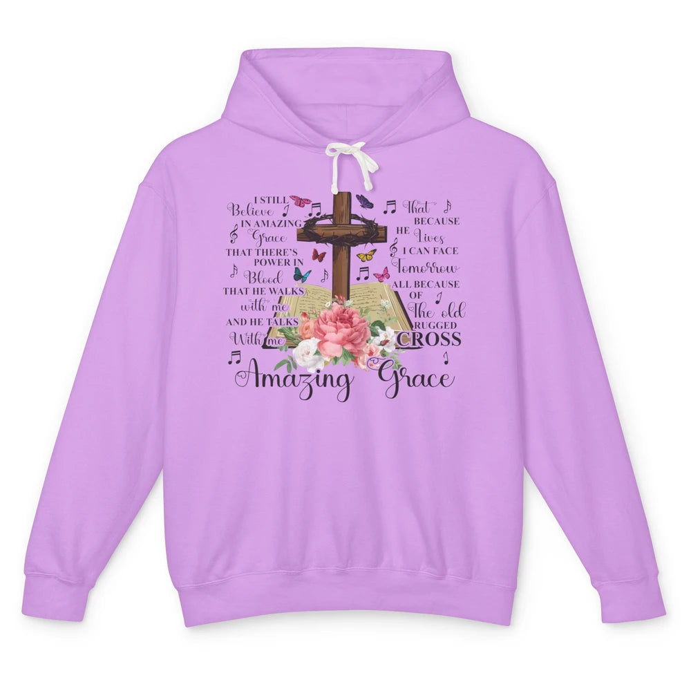 Christian Floral Cross I Still Believe In Amazing Grace Unisex Lightweight Hoodie