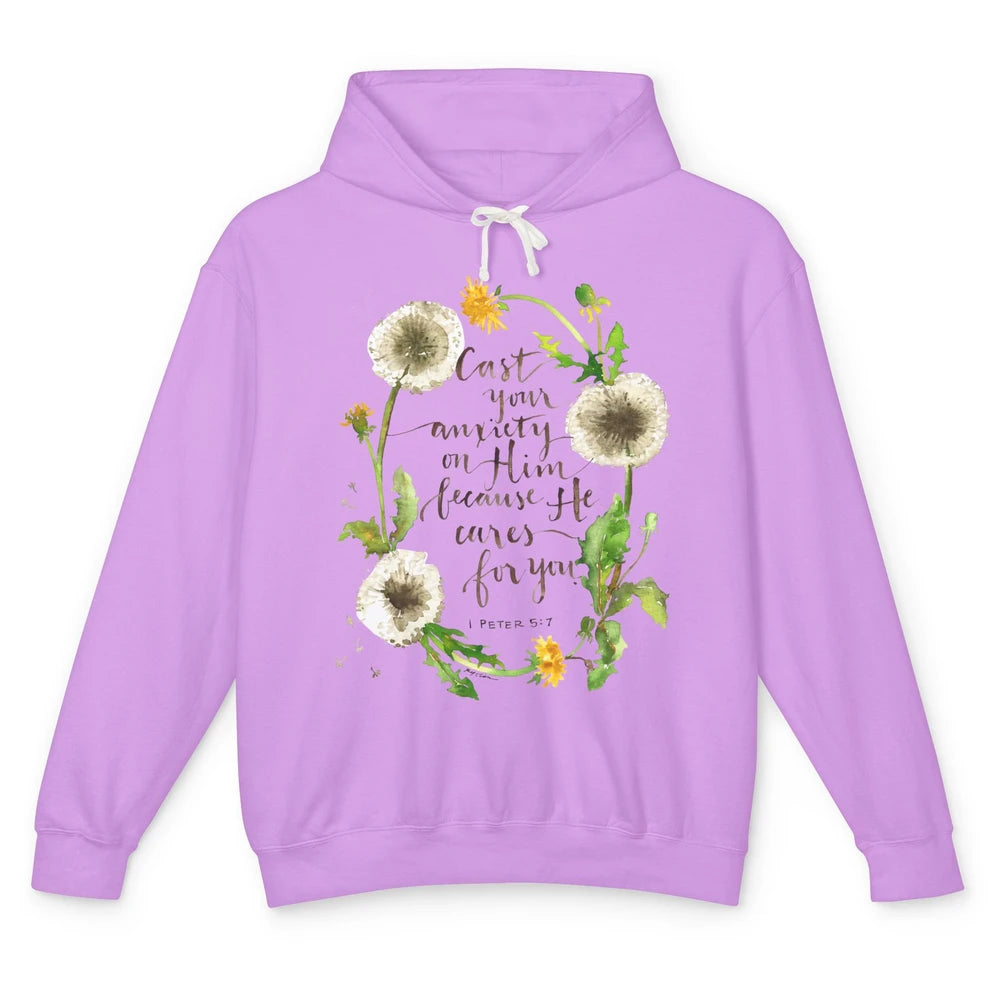 Floral Christian Faith Cast Your Anxiety On Him Bible Verse Unisex Lightweight Hoodie