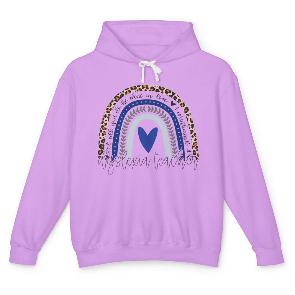 Dyslexia Teacher Leopard Rainbow Dyslexia Awareness Month Unisex Lightweight Hoodie