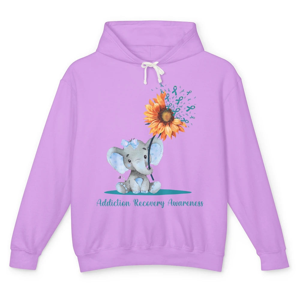 Addiction Recovery Awareness Teal Ribbon Baby Elephant Daisy Unisex Lightweight Hoodie