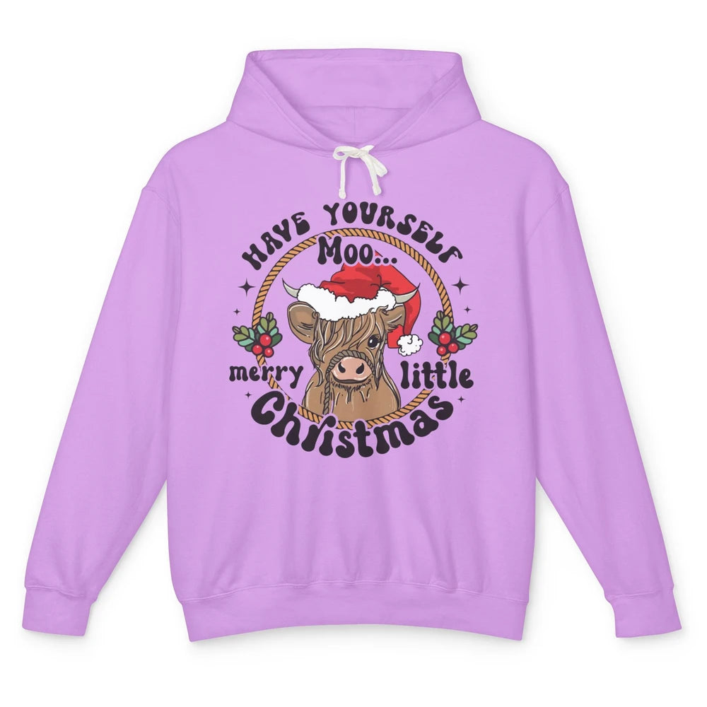 Have Yourself Merry Little Christmas Cow Santa Hat Xmas Gift Unisex Lightweight Hoodie