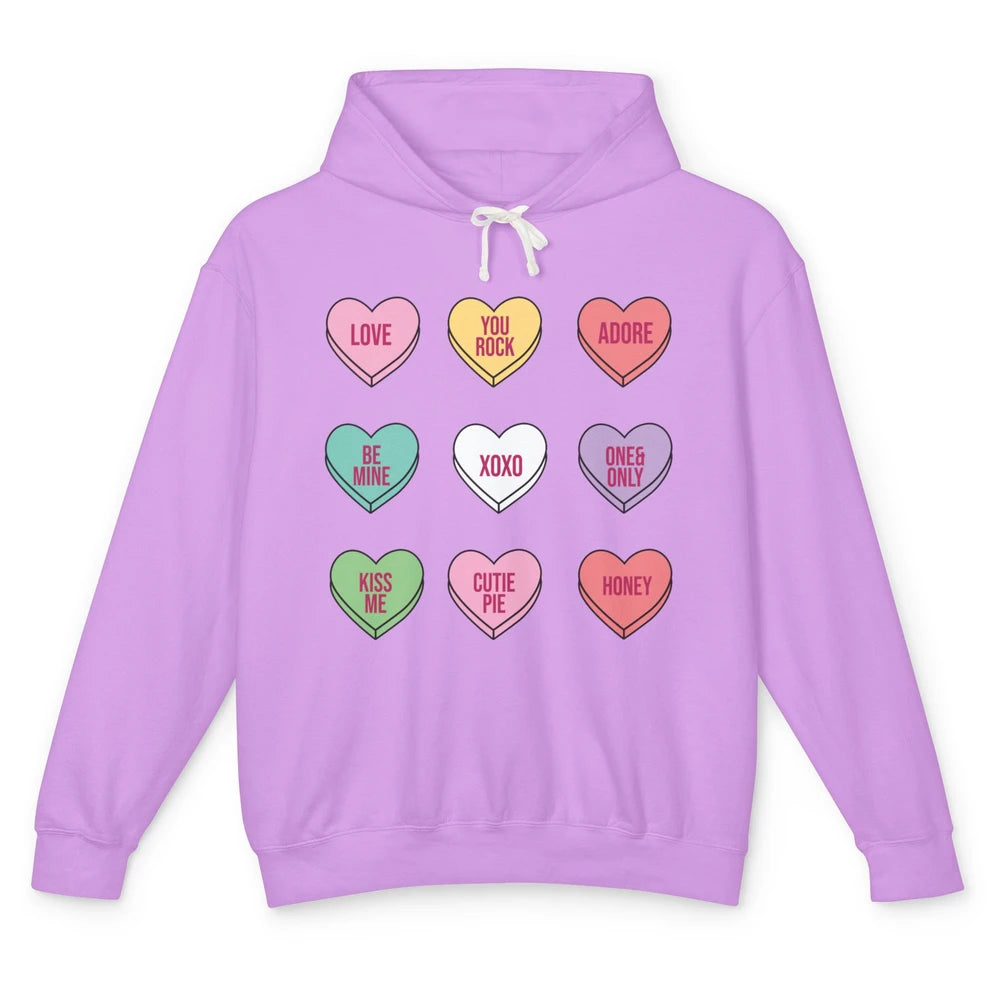 Conversation Hearts Valentines Love Boho V-Day Candy Rainbow Unisex Lightweight Hoodie