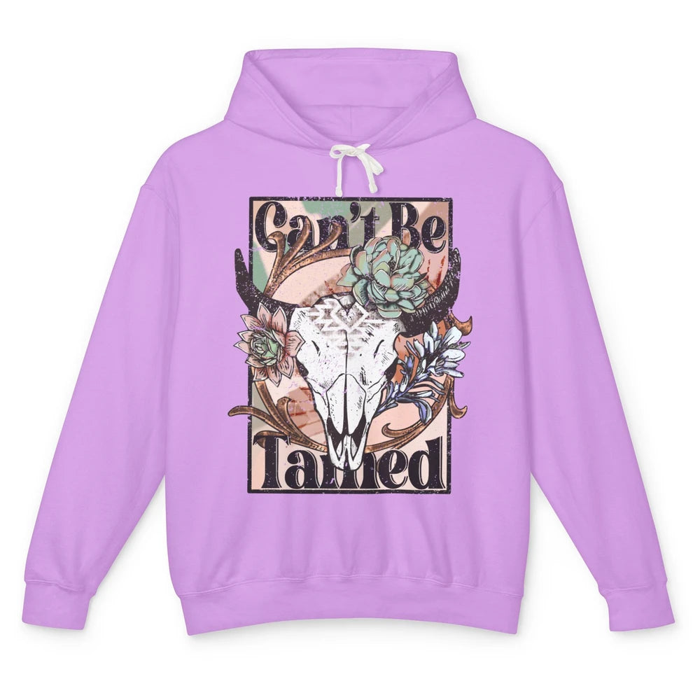 Floral Boho Bull Skull Can't Be Tamed Western Country Spirit Unisex Lightweight Hoodie