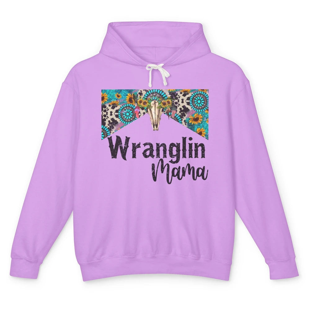 Sunflower Leopard Bull Skull Wrangling Mama Western Country Unisex Lightweight Hoodie