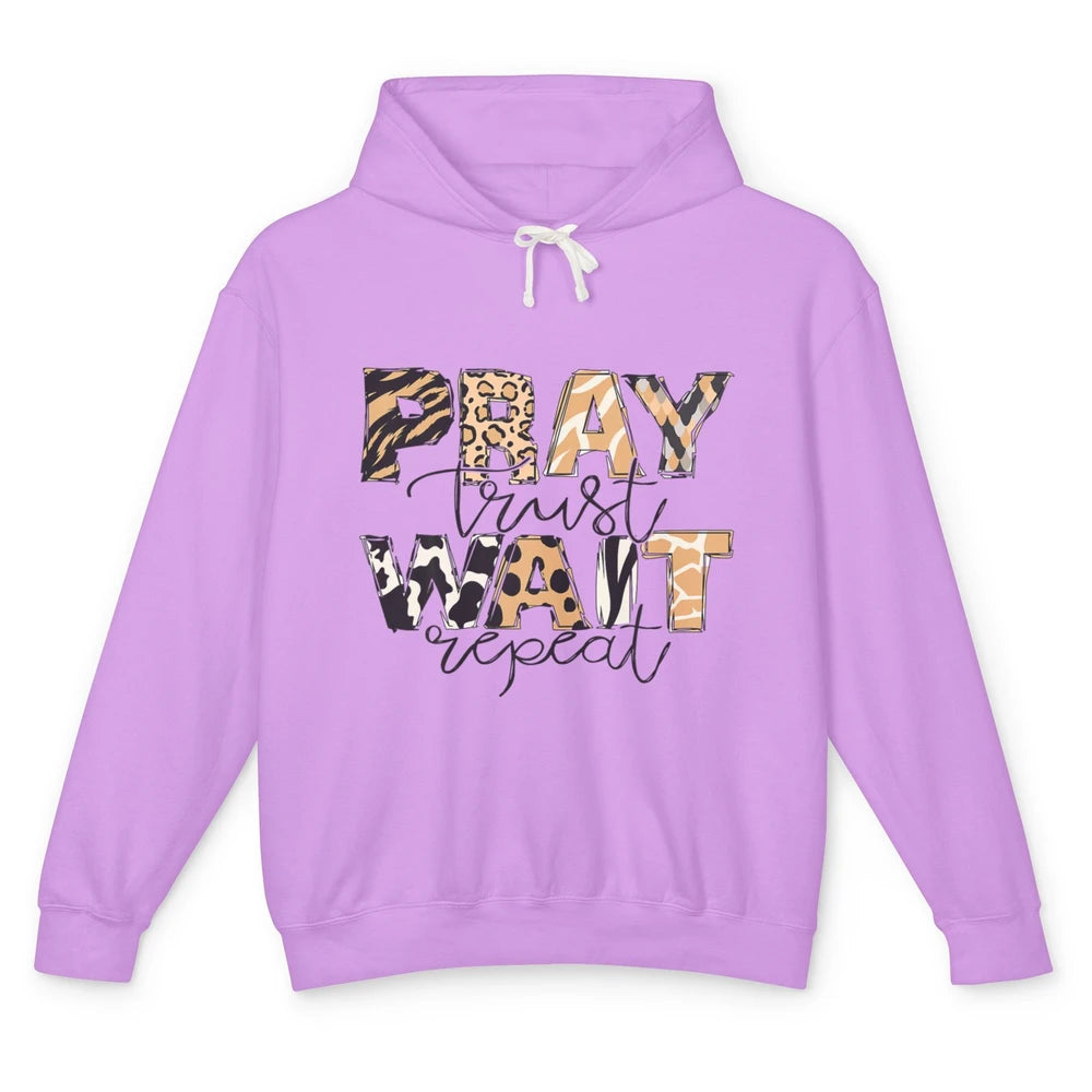 Bible Pray Trust Wait Repeat Jesus Christian Religious God Unisex Lightweight Hoodie