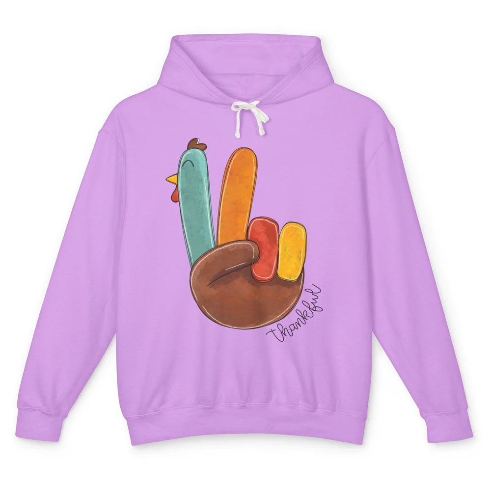 Funny Turkey Peace Sign Thankful Thanksgiving Gift Halloween Unisex Lightweight Hoodie