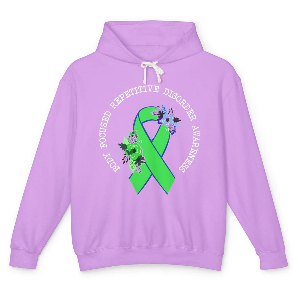 Body Focused Repetitive Disorder BFRB Floral Green Ribbon Unisex Lightweight Hoodie