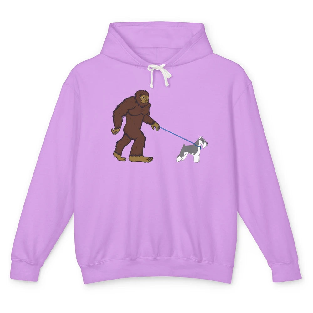 Funny Bigfoot Sasquatch Walking Schnauzer Dog Mom Gift Unisex Lightweight Hoodie