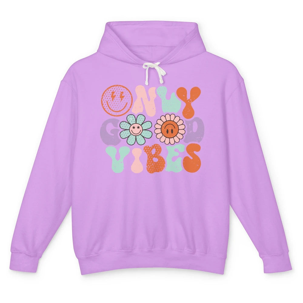 Retro Good Vibes Only Daisy Sunflower Positive Mind And Life Unisex Lightweight Hoodie