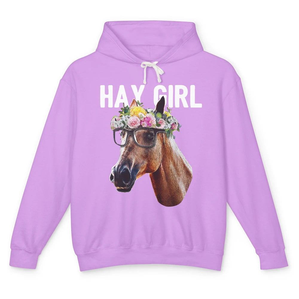 Cute Hay Girl Horse Floral Crown Rose Equestrian Farm Animal Unisex Lightweight Hoodie