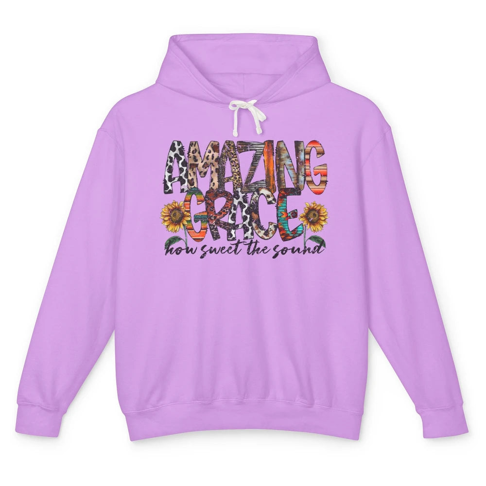 Leopard Amazing Grace How Sweet The Sound Christian Western Unisex Lightweight Hoodie