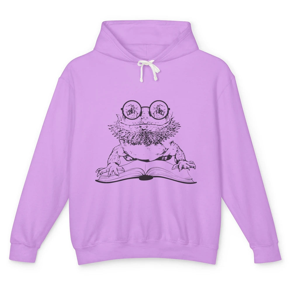 Bearded Dragon Glasses Reading Books Bookworm Funny Animal Unisex Lightweight Hoodie