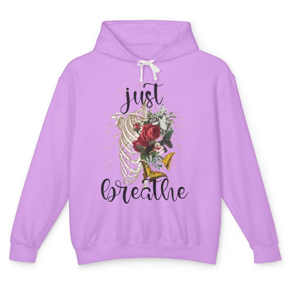 Just Breathe Floral Lungs Skeleton Respiratory Therapist Unisex Lightweight Hoodie