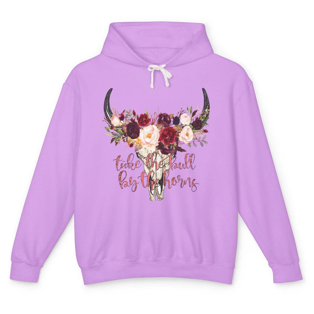 Boho Bull Skull Take The Bull By The Horns Western Country Unisex Lightweight Hoodie