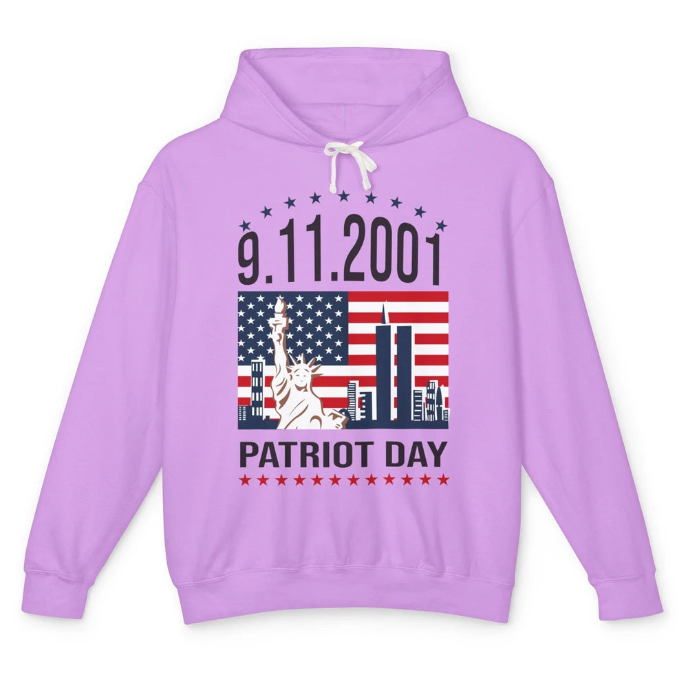 Never Forget 9-11-2001 American Flag Patriotic Memorial Day Unisex Lightweight Hoodie