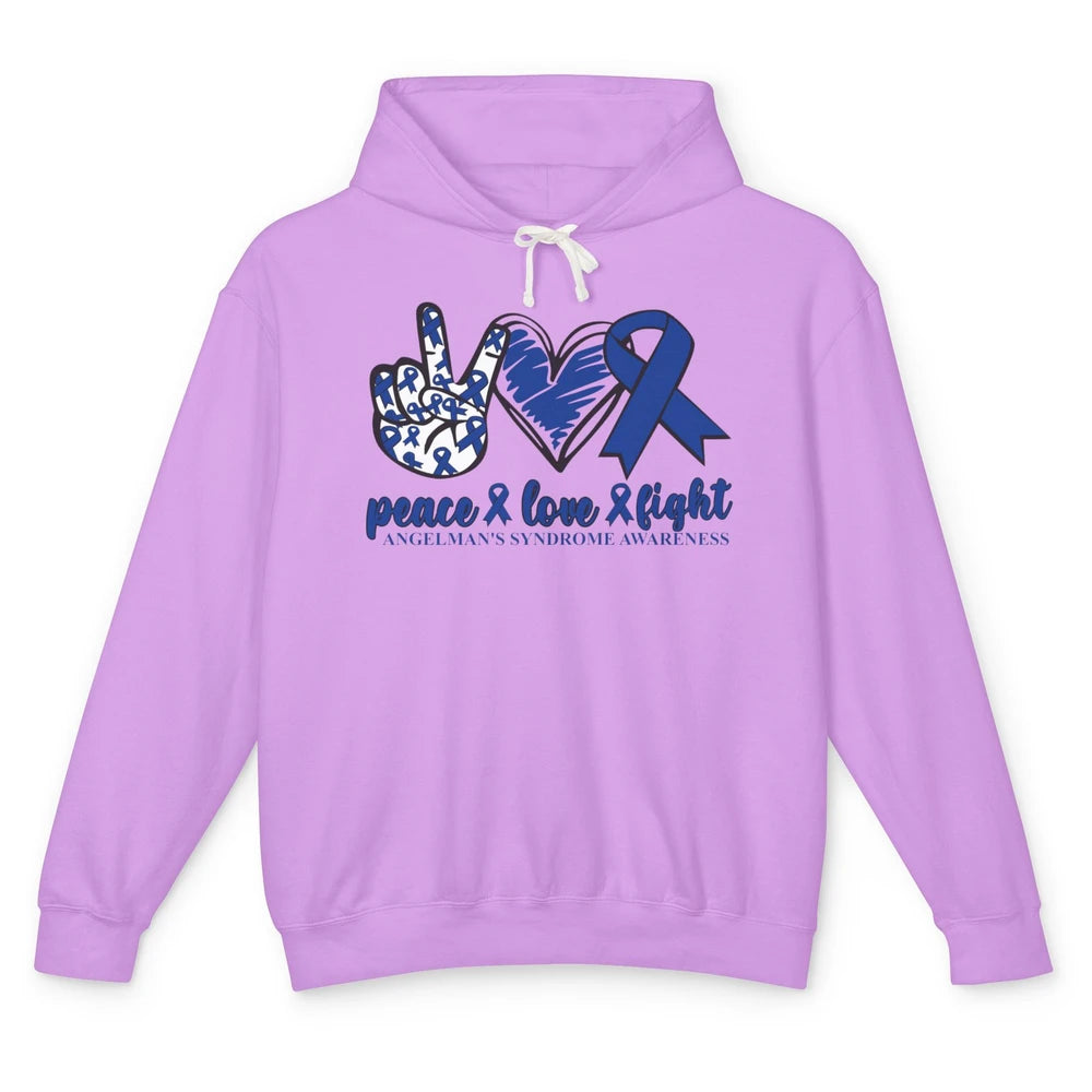 Angelman's Syndrome Awareness Blue Ribbon Peace Love Fight Unisex Lightweight Hoodie