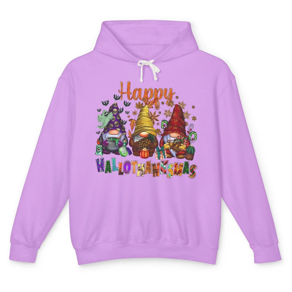 Funny Gnomes Happy Hallo-thank-mas Fall Pumpkin Thanksgiving Unisex Lightweight Hoodie