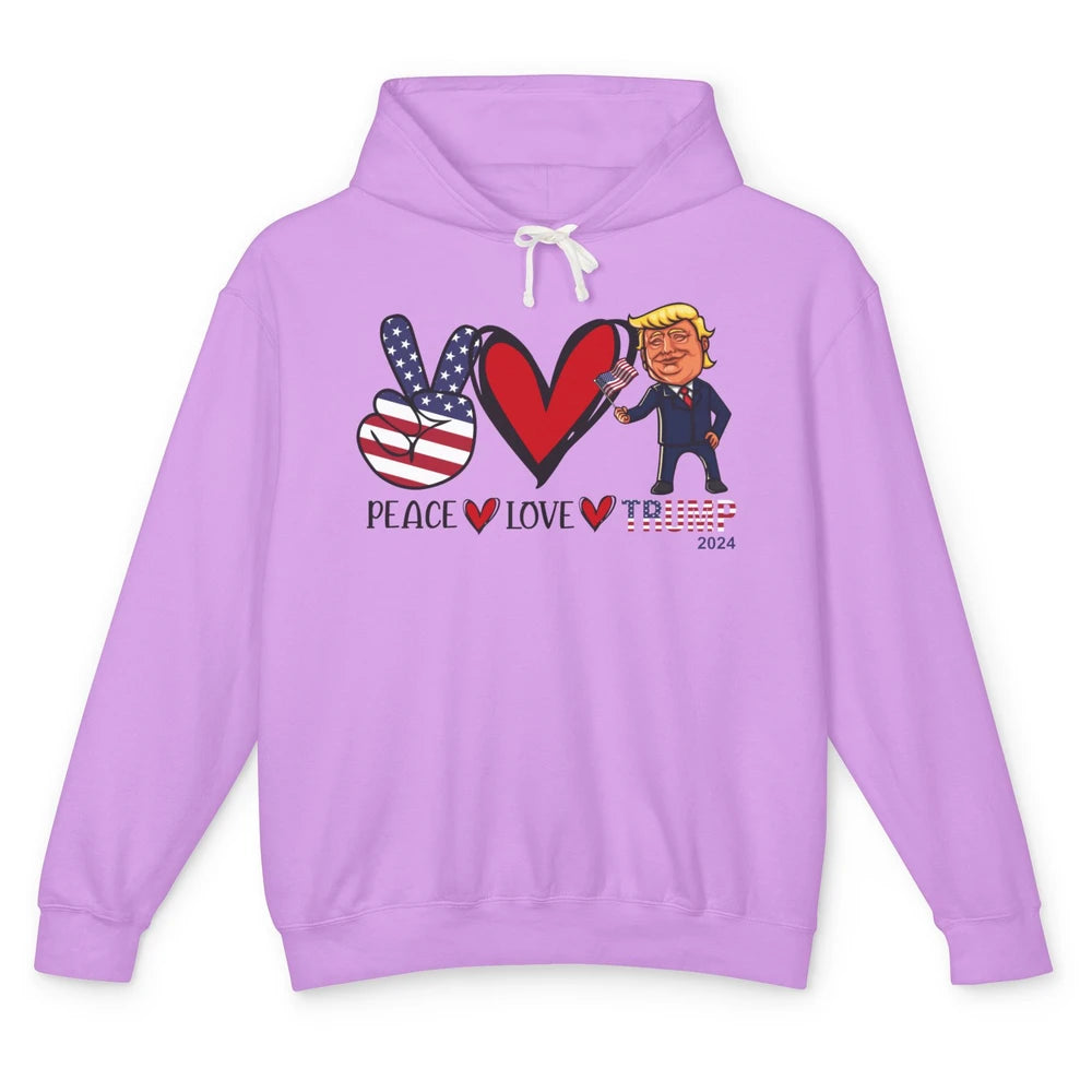 Peace Love Trump 2024 US Flag President Trump Return Support Unisex Lightweight Hoodie