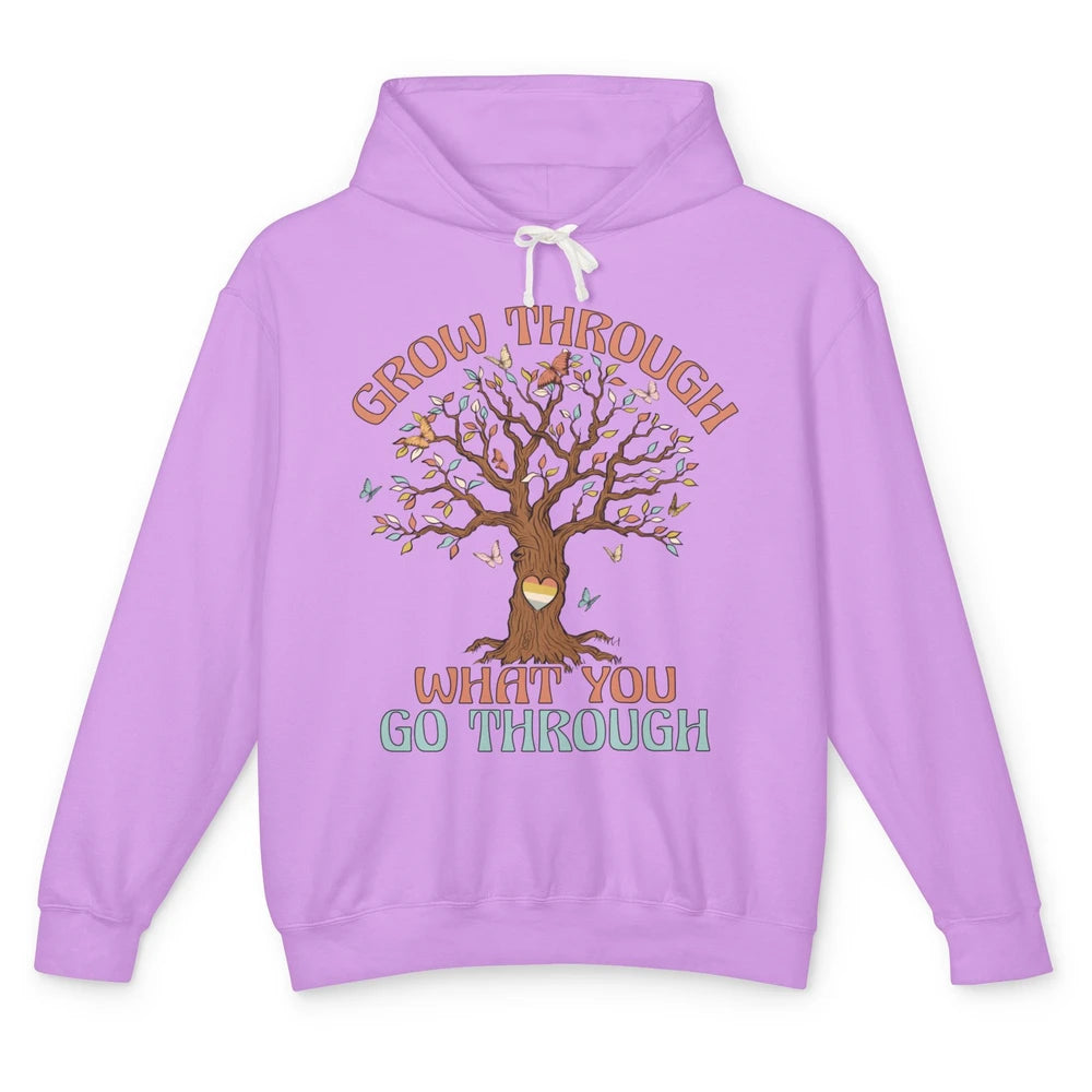 Grow What You Go Through Motivation Positive Mind Tree Heart Unisex Lightweight Hoodie