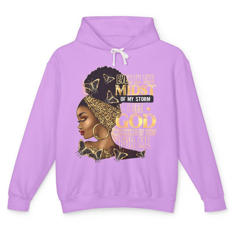 Black Girl Even In The Midst Of Storm I See God Religious Unisex Lightweight Hoodie