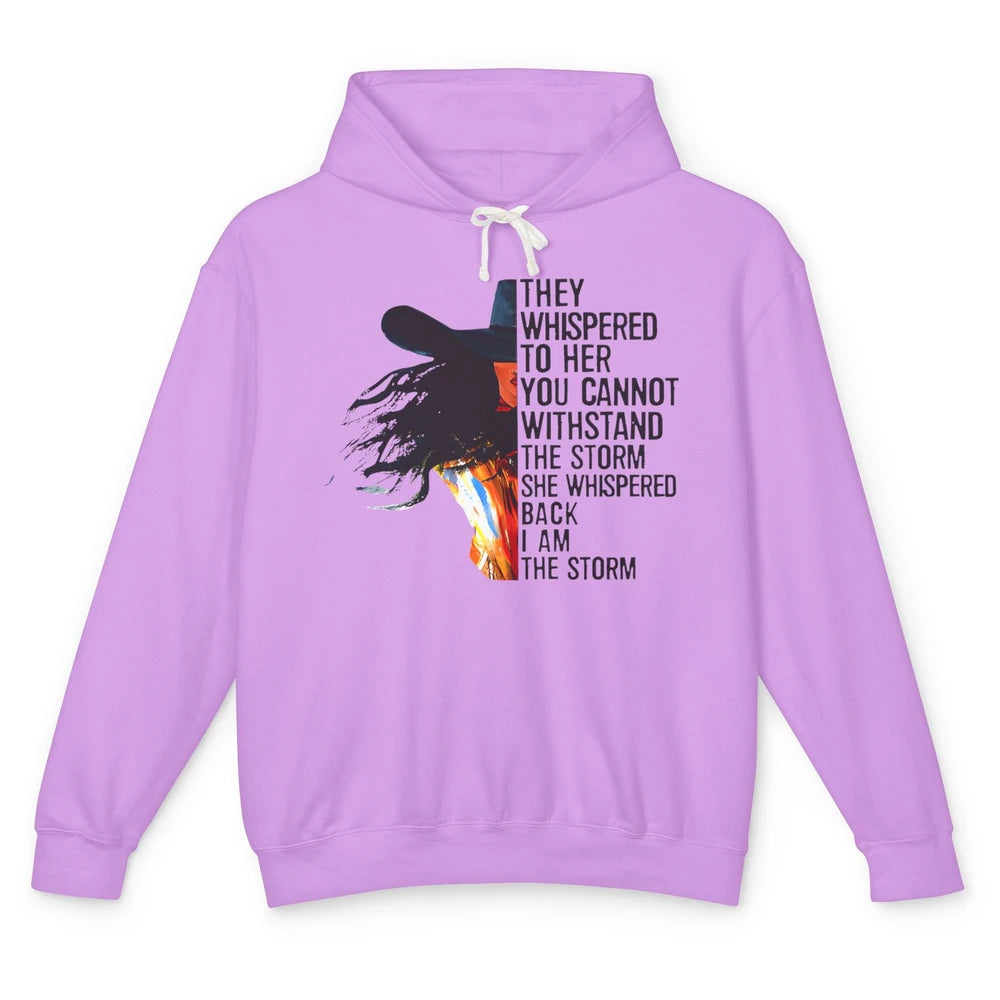 Retro Cowgirl She Whispered Back I Am The Storm Western Unisex Lightweight Hoodie